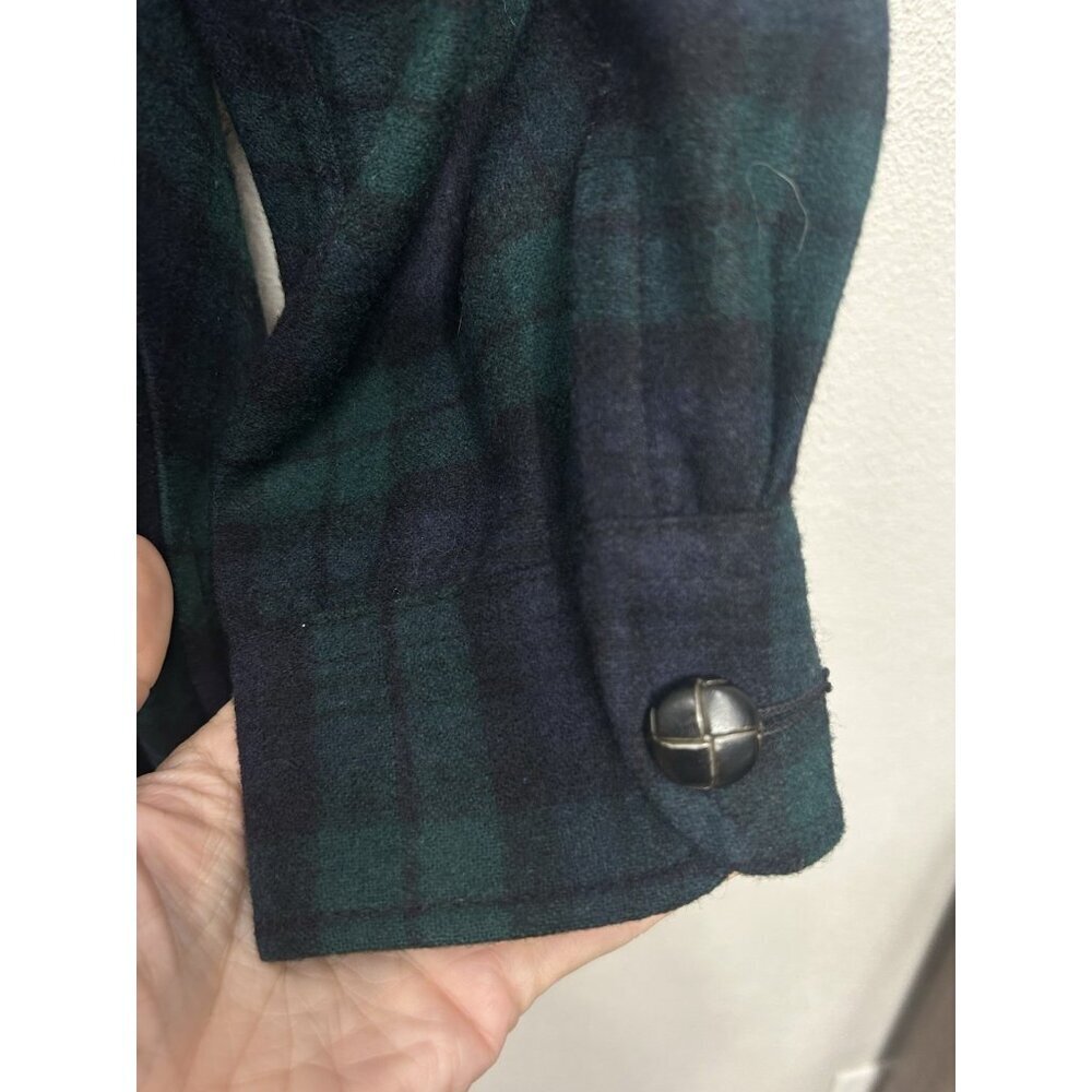 Vtg Pendleton Blazer Jacket Large Green Blue Tartan Plaid Virgin Wool Crest - Picture 6 of 10
